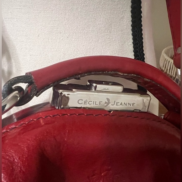 Cécile & Jeanne Paris Red Leather Vintage Doctor Bag Top Handle Crossbody Chic - Picture 7 of 13